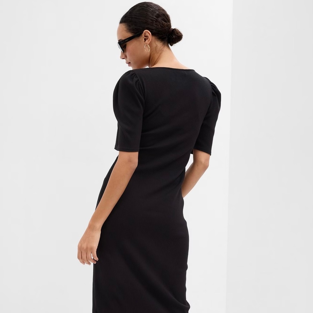 Gap Ruched sleeve ribbed dress Brown Large